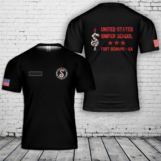 Custom Name US Army Sniper School Fort Benning T-Shirt 3D