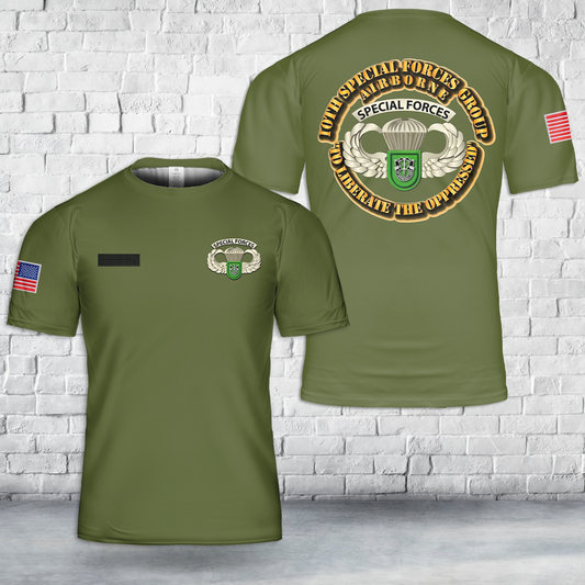 Custom Name US Army Special 10th Special Forces Group (10th SFG)(A)) Airborne Badge T-Shirt 3D