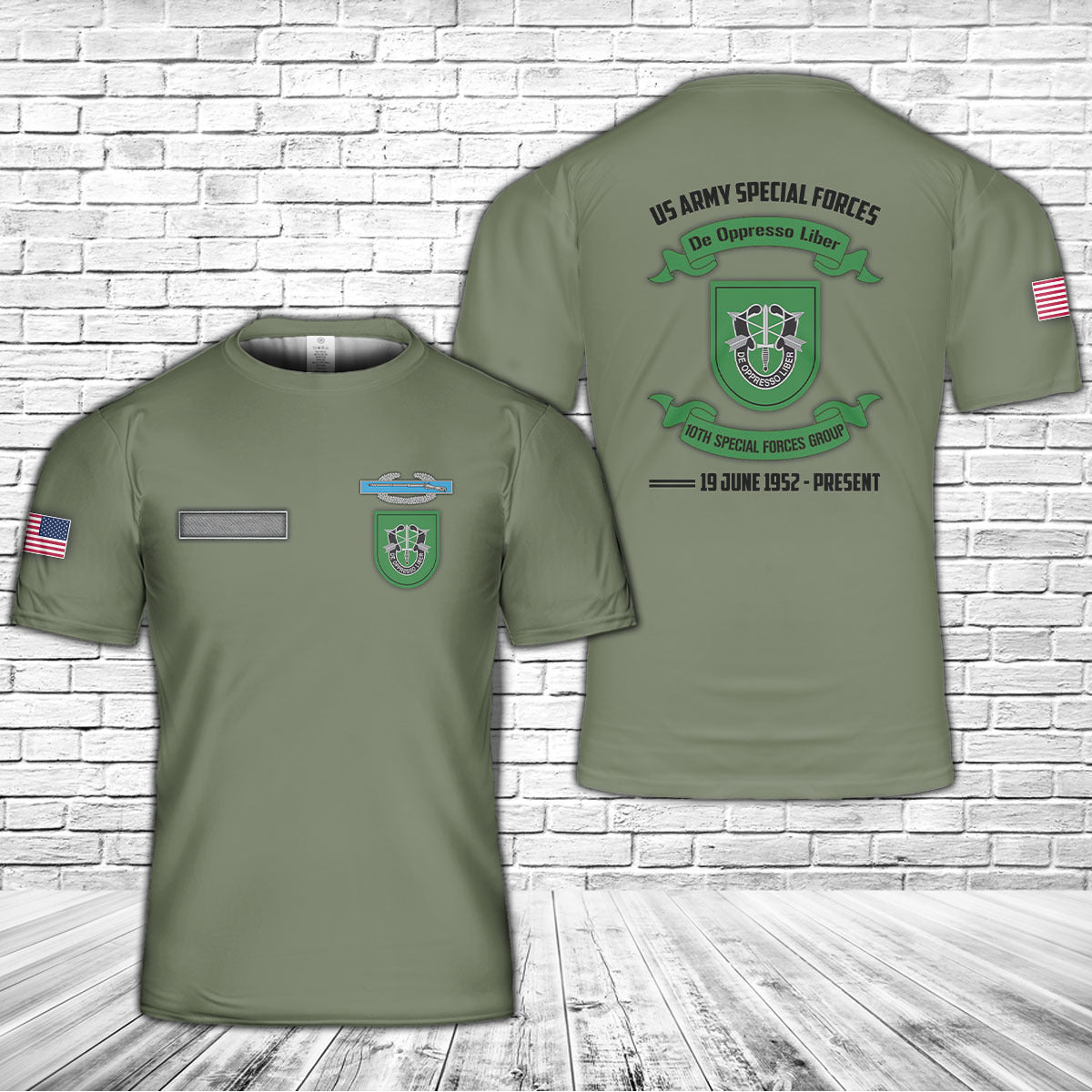 Custom Name US Army Special 10th Special Forces Group (10th SFG) CIB T-Shirt 3D