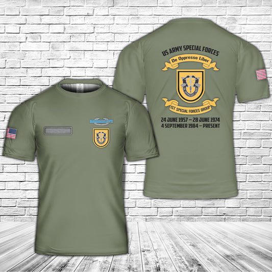 Custom Name US Army Special 1st Special Forces Group (1st SFG)(A) CIB T-Shirt 3D