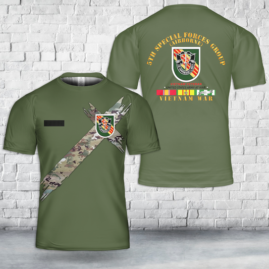 Custom Name US Army Special 5th Special Forces Group w Flash Vietnam War T-Shirt 3D