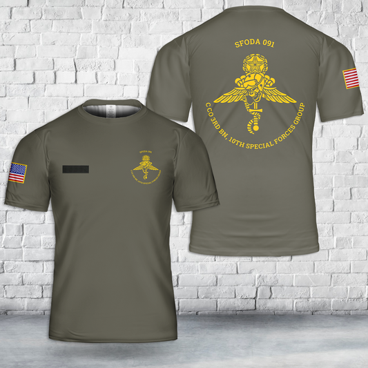 Custom Name US Army Special Forces 10th SFG ODA 091 3rd Bn Charlie Co T-Shirt 3D