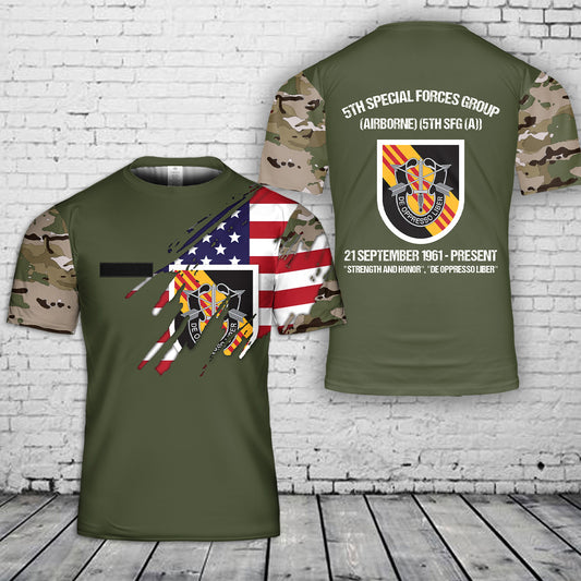 Custom Name US Army Special Forces 5th Special Forces Group (Airborne) (5th SFG (A)) T-Shirt 3D