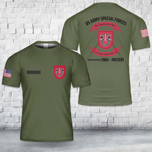 Custom Name US Army Special Forces 7th Special Forces Group (Airborne) (7th SFG) (A) T-Shirt 3D