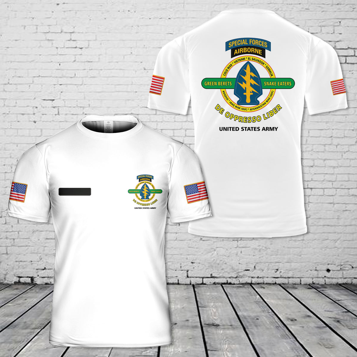 Custom Name US Army Special Forces Airborne-De Oppresso Liber T-Shirt 3D