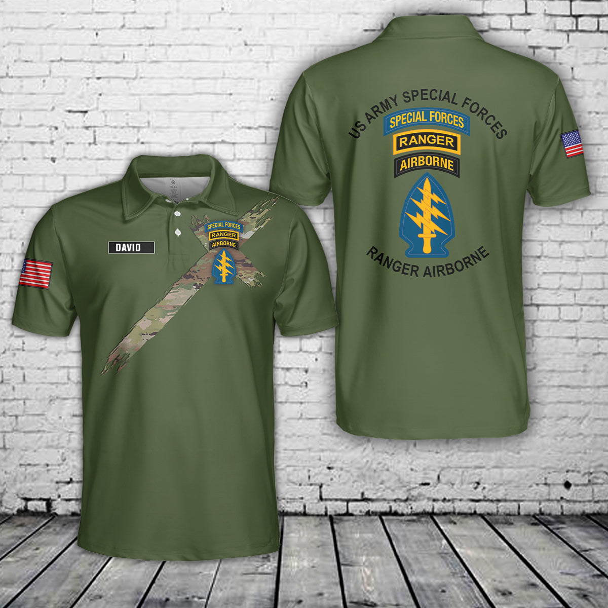 Custom Name US Army Special Forces Airborne Ranger Polo Shirt