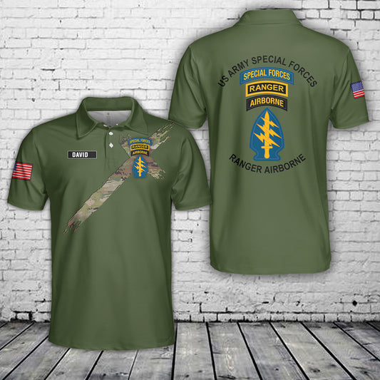 Custom Name US Army Special Forces Airborne Ranger Polo Shirt