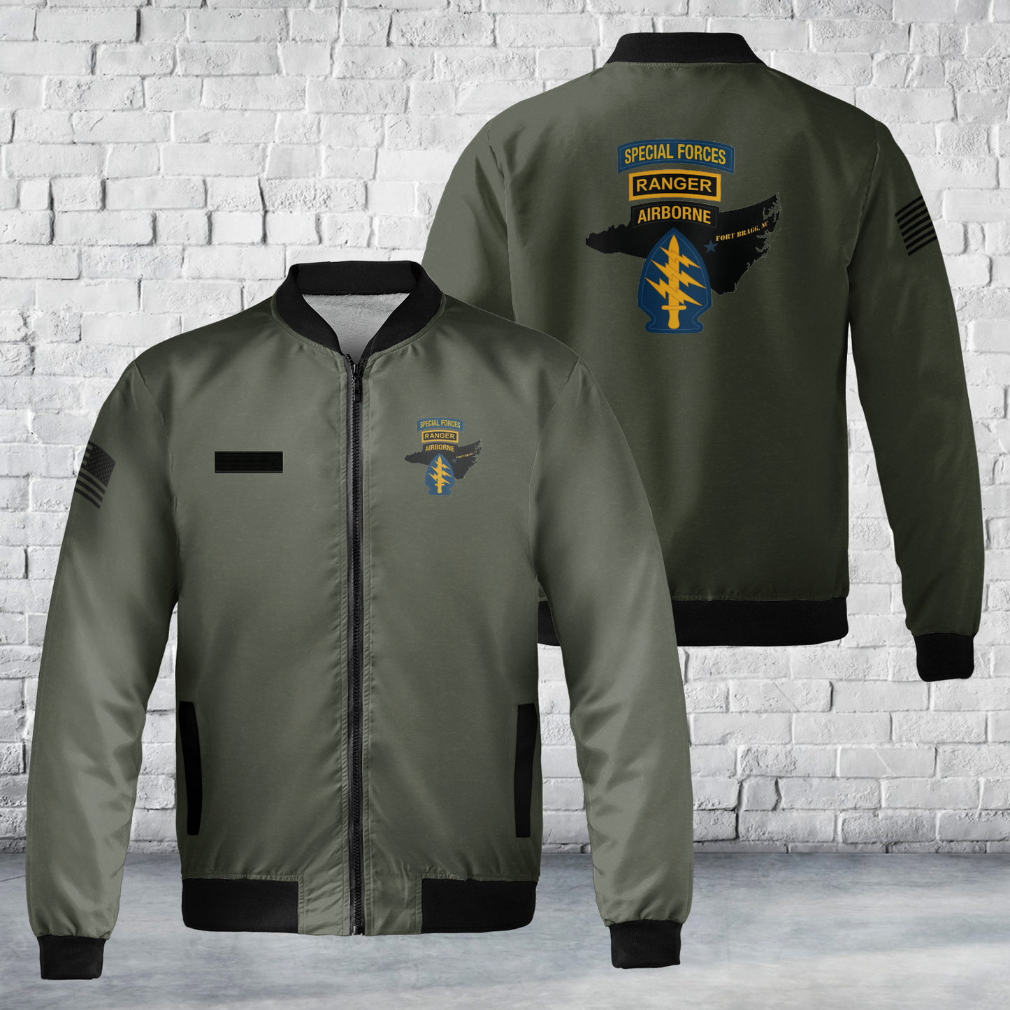 Custom Name US Army Special Forces Ranger Airborne Fort Bragg AOP Fleece Bomber Jacket