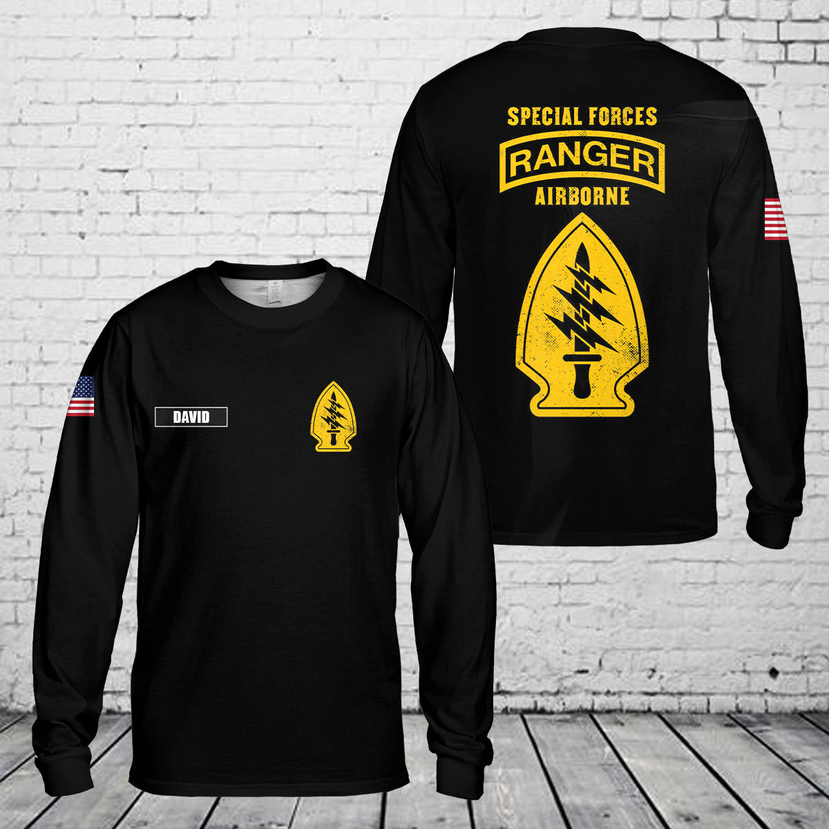 Custom Name US Army Special Forces with Airborne and Ranger Tab AOP Long Sleeve Shirt