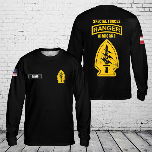 Custom Name US Army Special Forces with Airborne and Ranger Tab AOP Long Sleeve Shirt