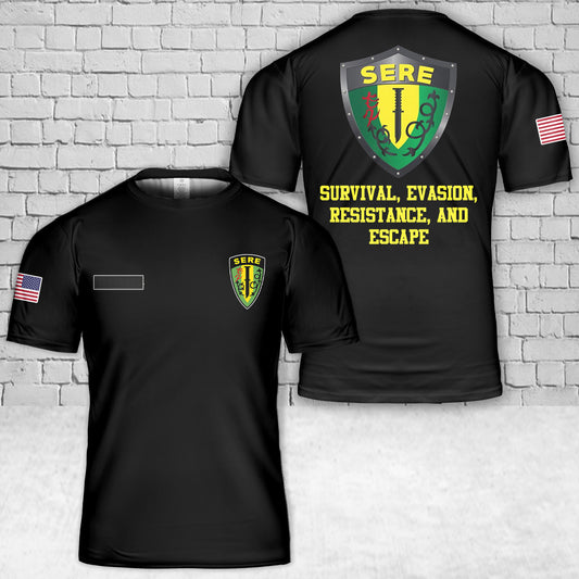 Custom Name US Army Survival, Evasion, Resistance, and Escape (SERE) School T-Shirt 3D
