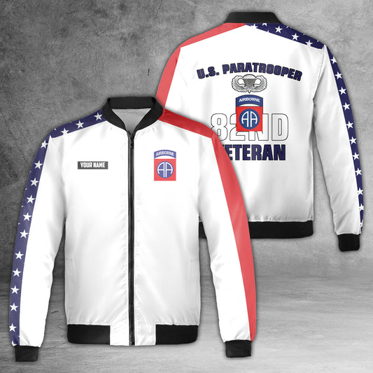Custom Name US Army Veteran 82nd Airborne Division Paratrooper, 4th Of July Bomber Jacket