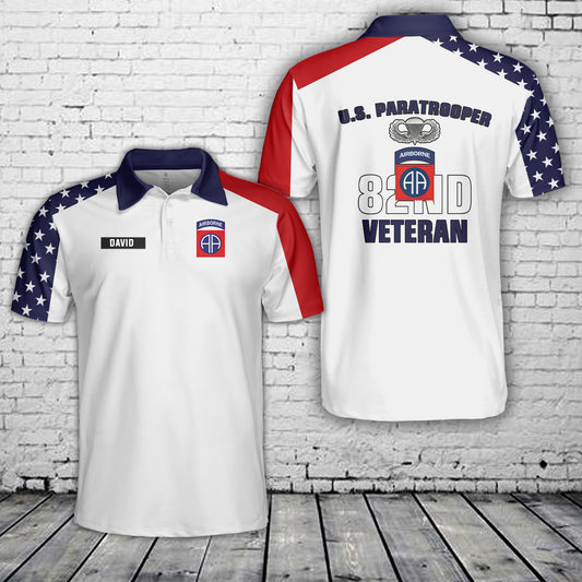 Custom Name US Army Veteran 82nd Airborne Division Paratrooper, 4th Of July Polo Shirt