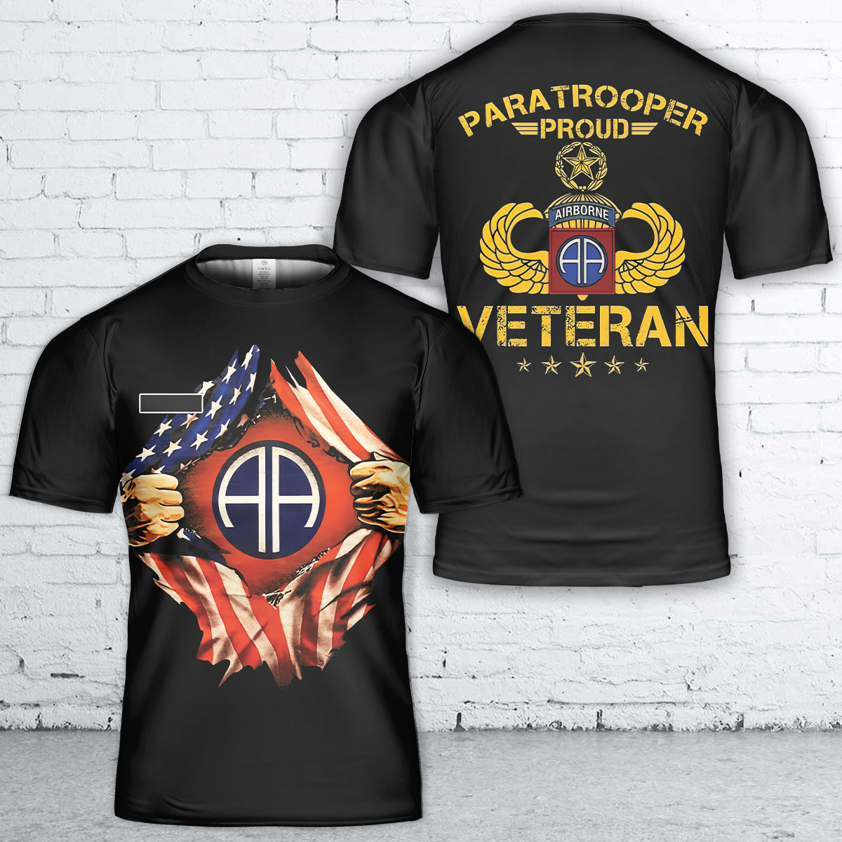 Custom Name US Army Veteran 82nd Airborne Division T-Shirt 3D