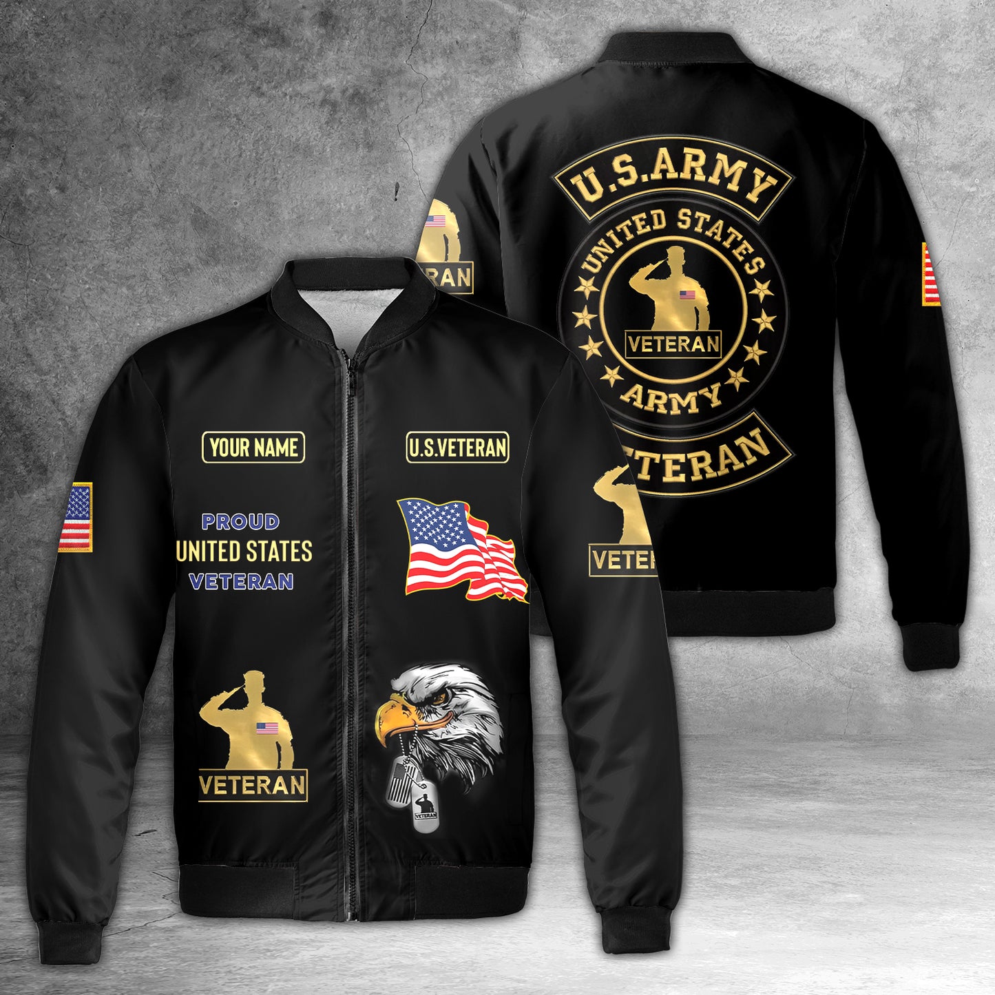 Custom Name US Army Veteran Bomber Jacket