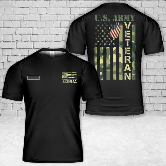 Custom Name US Army Veteran Camo American Flag T-Shirt 3D