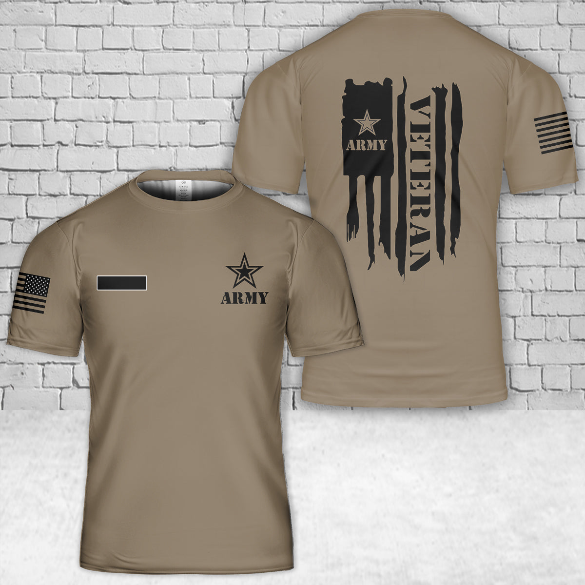 Custom Name US Army Veteran With Flag T-Shirt 3D