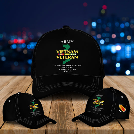 Custom Name US Army Vietnam Veteran 5th Special Forces Group (Airborne) (5th SFG (A)) Baseball Cap