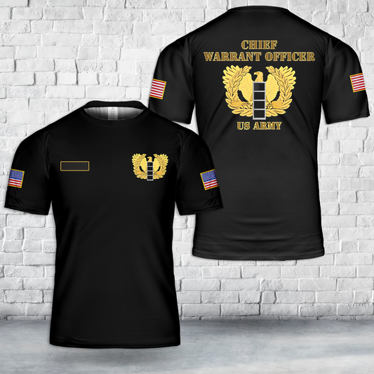 Custom Name US Army Chief Warrant Officer CW4 Eagle Rising Badge T-Shirt 3D