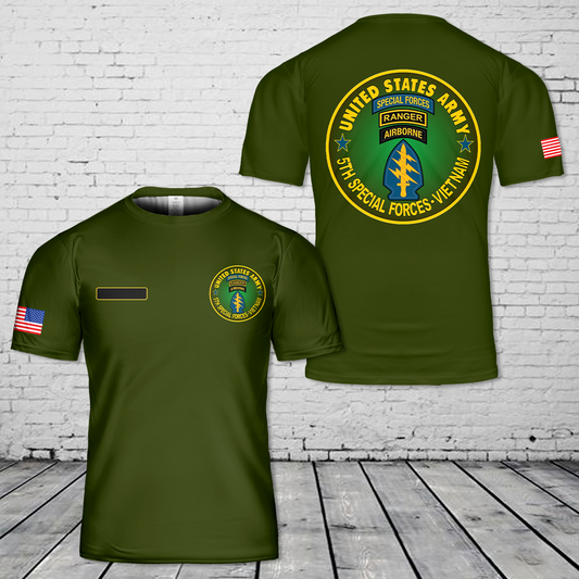 Custom Name US Army 5th Special Forces Ranger Vietnam Veteran T-Shirt 3D
