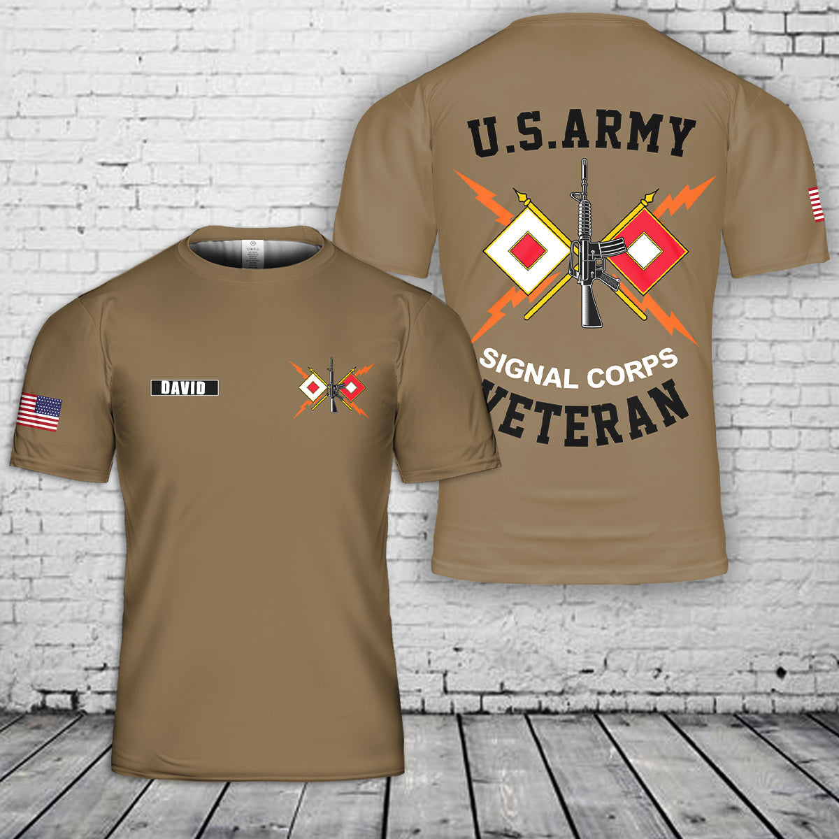 Custom Name US Army Signal Corps Veteran 3D T-Shirt