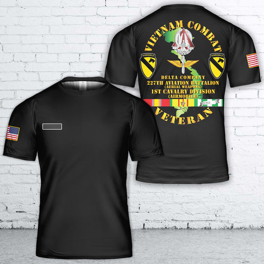 Custom Name US Army Vietnam Combat Cavalry Veteran w D Co - WPNS - 227th AVN Bn - 1st Cav Div T-Shirt 3D