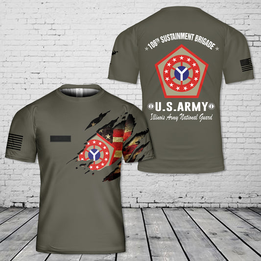 Custom Name US Army llinois Army National Guard 108th Sustainment Brigade T-Shirt 3D