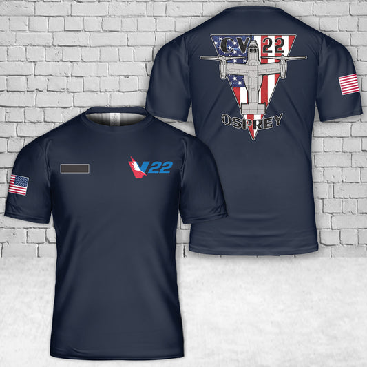 Custom Name US CV-22 Osprey Tilt-Rotor Airplane Patriotic T-Shirt 3D