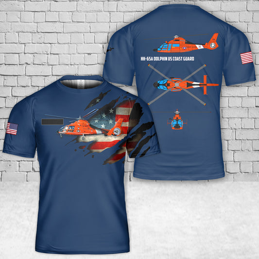 Custom Name US Coast Guard HH-65A Dolphin T-Shirt 3D