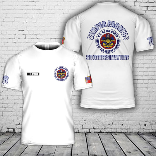 Custom Name US Coast Guard Rescue Swimmer 3D T-Shirt