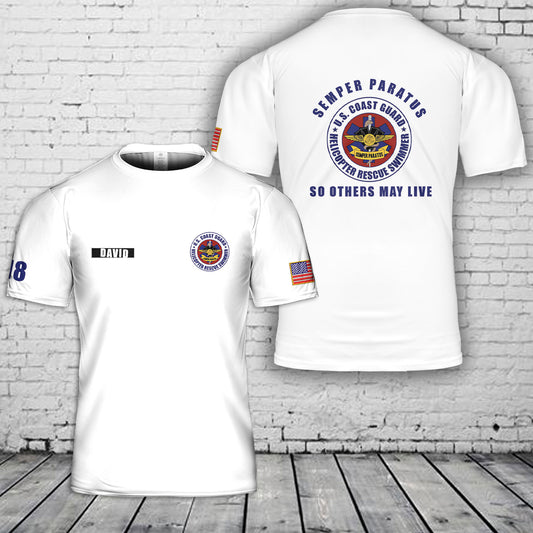 Custom Name US Coast Guard Rescue Swimmer 3D T-Shirt