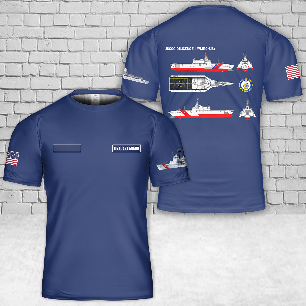 Custom Name US Coast Guard USCGC Diligence (WMEC-616) T-Shirt 3D