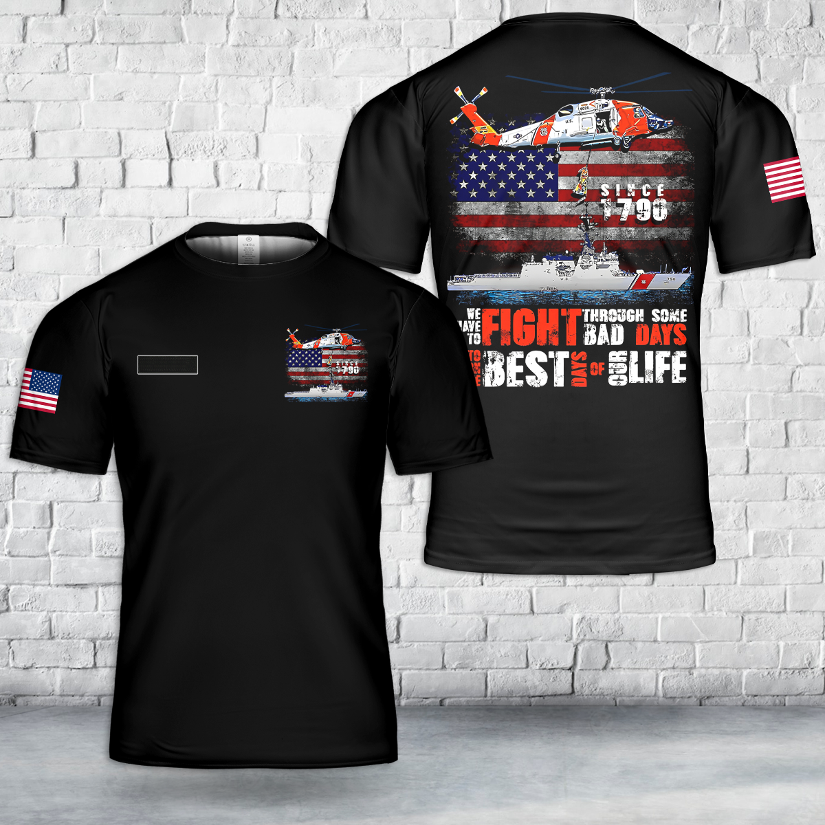 Custom Name US Coast Guard Veteran Flag T-Shirt 3D