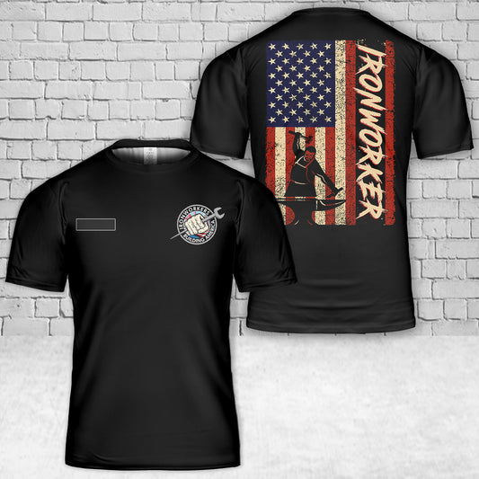 Custom Name US Flag Ironworker Independence Labor Day T-Shirt 3D