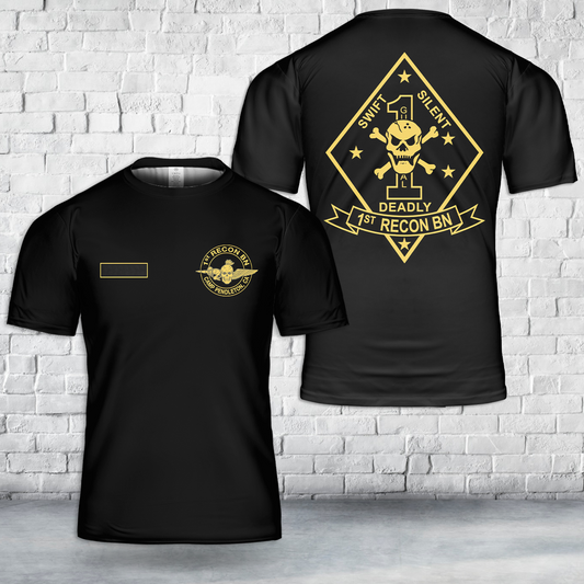 Custom Name US Marine Corps 1st Recon Battalion Camp Pendleton T-Shirt 3D