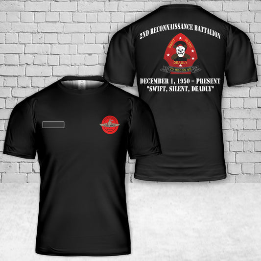 Custom Name US Marine Corps 2nd Reconnaissance Battalion (2nd Recon) T-Shirt 3D