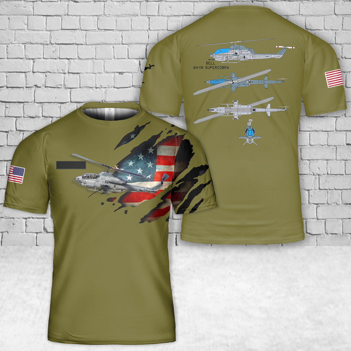 Custom Name US Marine Corps Bell AH-1W SuperCobra T-Shirt 3D