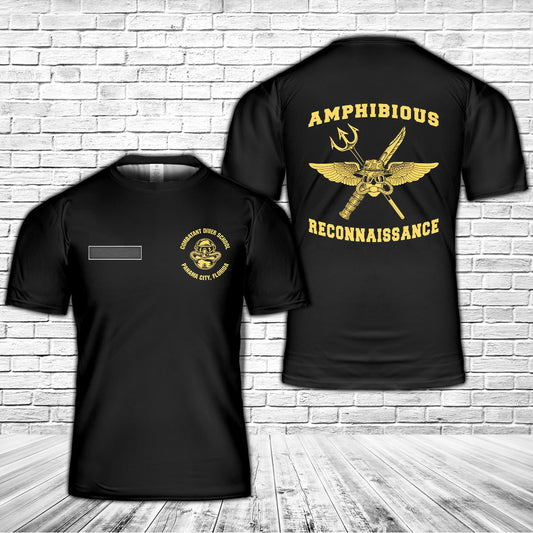 Custom Name US Marine Corps Combatant Diver School Panama City, FL T-Shirt 3D