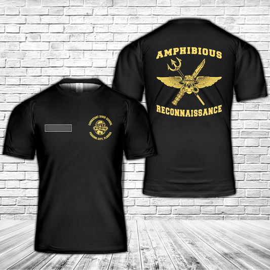 Custom Name US Marine Corps Combatant Diver School T-Shirt 3D