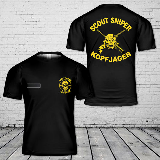 Custom Name US Marine Corps Scout Sniper Kopfjager T-Shirt 3D