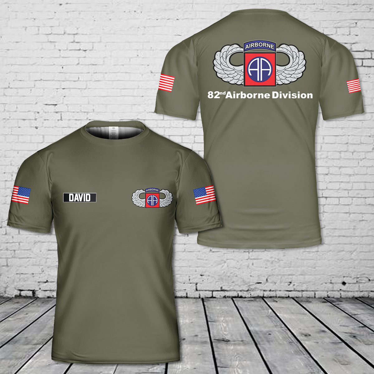 Custom Name US Military Army Patriotic Veteran 82nd Airborne Division Wings T-Shirt 3D