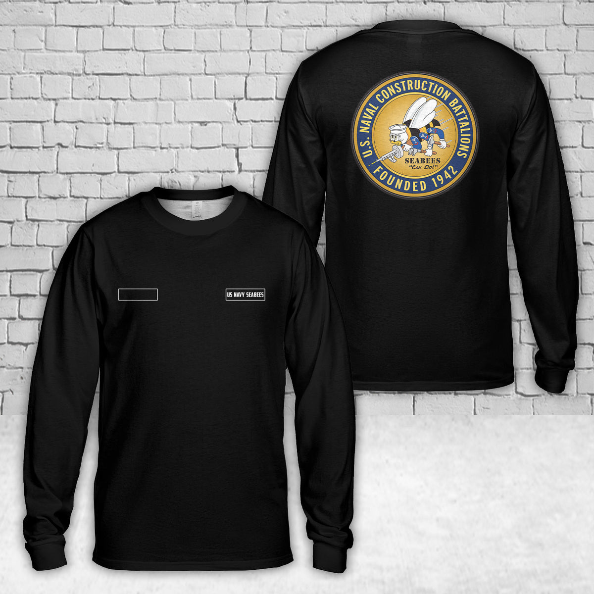 Custom Name US Naval Seabees Founded 1942 AOP Long Sleeve Shirt