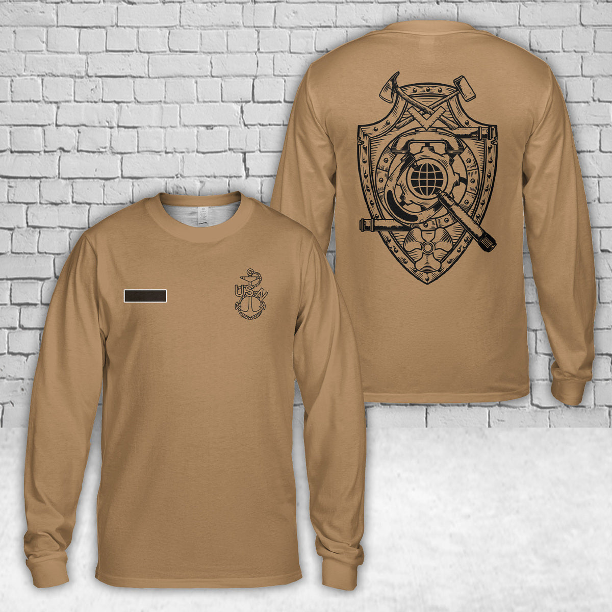 Custom Name US Navy 1893 Chief Anchor Snipe AOP Long Sleeve Shirt