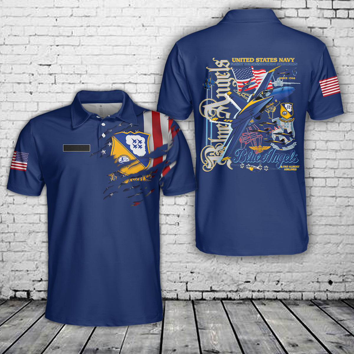 Custom Name US Navy Blue Angels, 4th Of July Polo Shirt