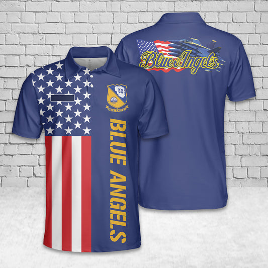 Custom Name US Navy Blue Angels, 4th Of July Polo Shirt
