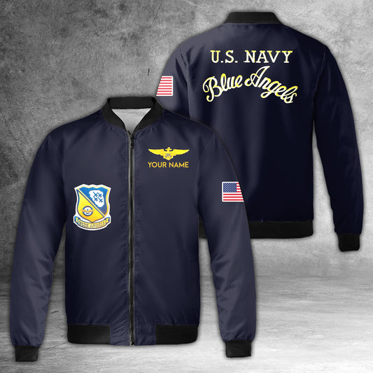 Custom Name US Navy Blue Angels 3D  Bomber Jacket