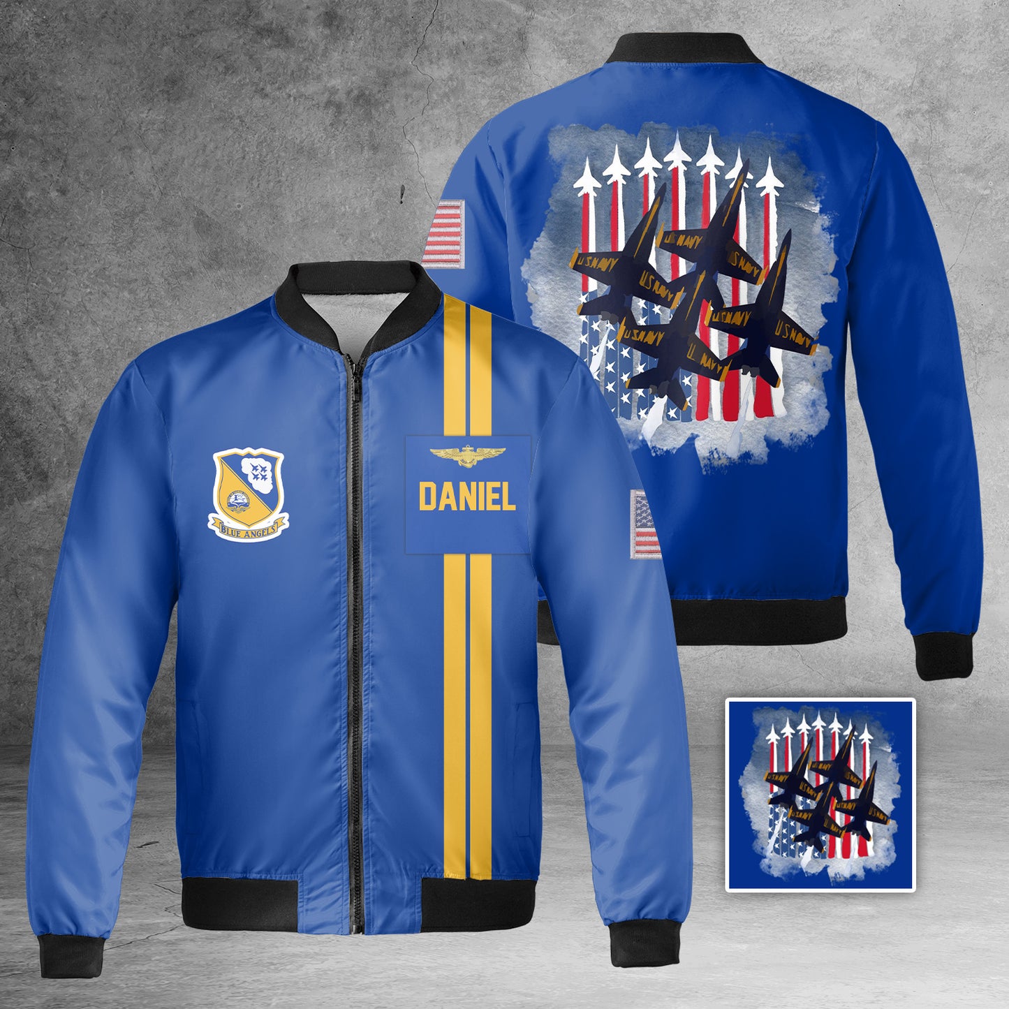 Custom Name US Navy Blue Angels AOP Fleece Bomber Jacket