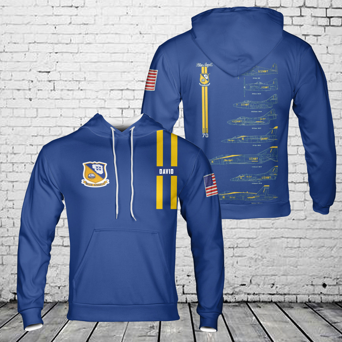 Custom Name US Navy Blue Angels Chronology 70th Blue Print  3D Hoodie