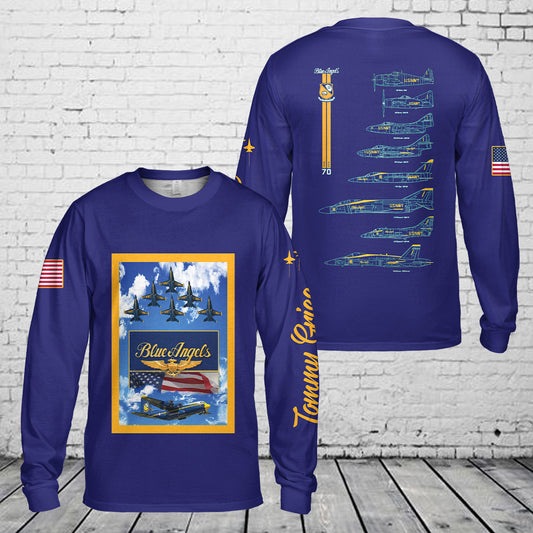 Custom Name US Navy Blue Angels Chronology 70th Long Sleeve Shirt
