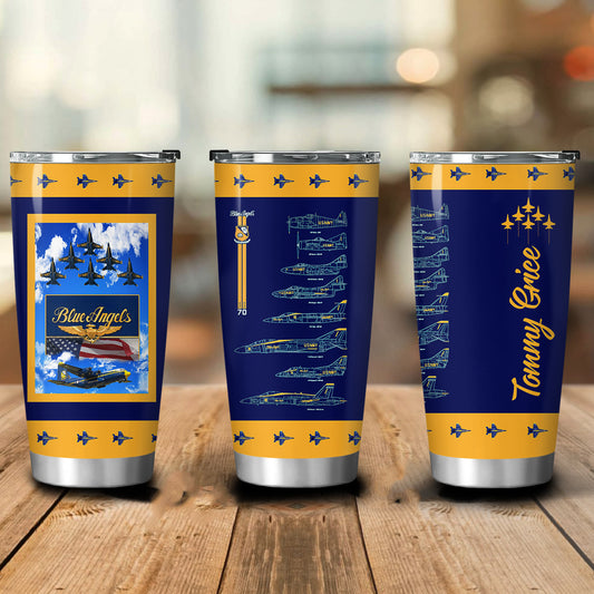 Custom Name US Navy Blue Angels Chronology 70th Tumbler 20oz
